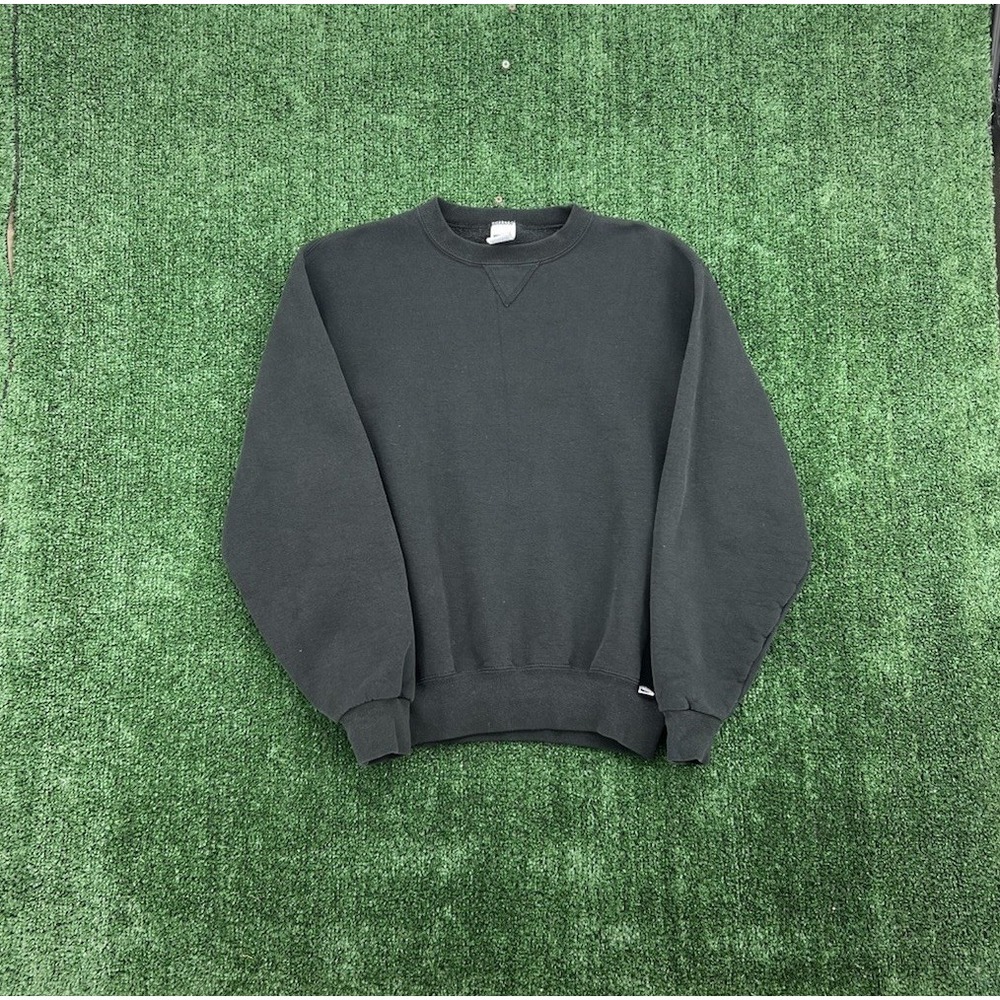 Vintage Russell Athletic Sweatshirt Sz Med 90s Y2K Black Blank Crewneck Pullover